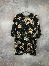 PARADISE FOUND HAWAII VINTAGE SHIRT RAYON SILK ORCHID THEME BLACK SIZE L-XL