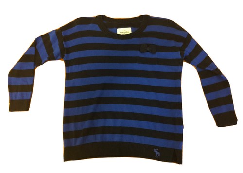 Abercrombie Kids Girl M Blue Black Striped Crew Neck Pullover Sweater - Afbeelding 1 van 7