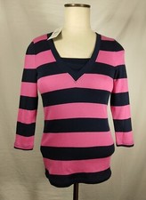 NWT Lauren Ralph Lauren Sweater Pink Blue Striped 3/4 Sleeve Womens PXS MSRP $59