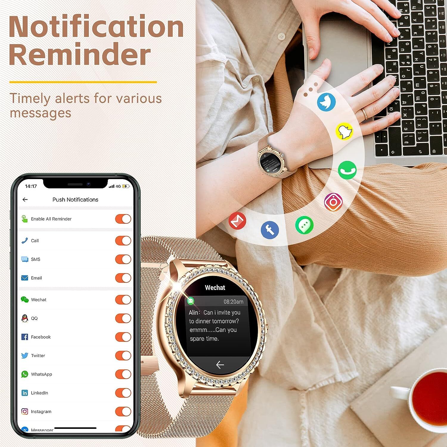 Bluetooth Call Smart Watch Women Heart rate Waterproof Sports Fitness