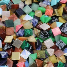 100pcs Natural Stone Mixed Pyramid Beads for DIY Jewellery Making 12mm No Holes