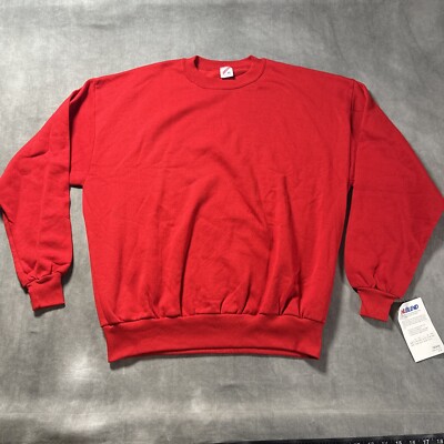 Rare VINTAGE JERZEES NuBlend Blank Crewneck XL Sweatshirt 80s 90s RED NWT DS USA