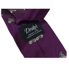 DRAKE'S LONDON Mens Lined Tie cm 8 Purple Fantasy Cyclist 100% Silk