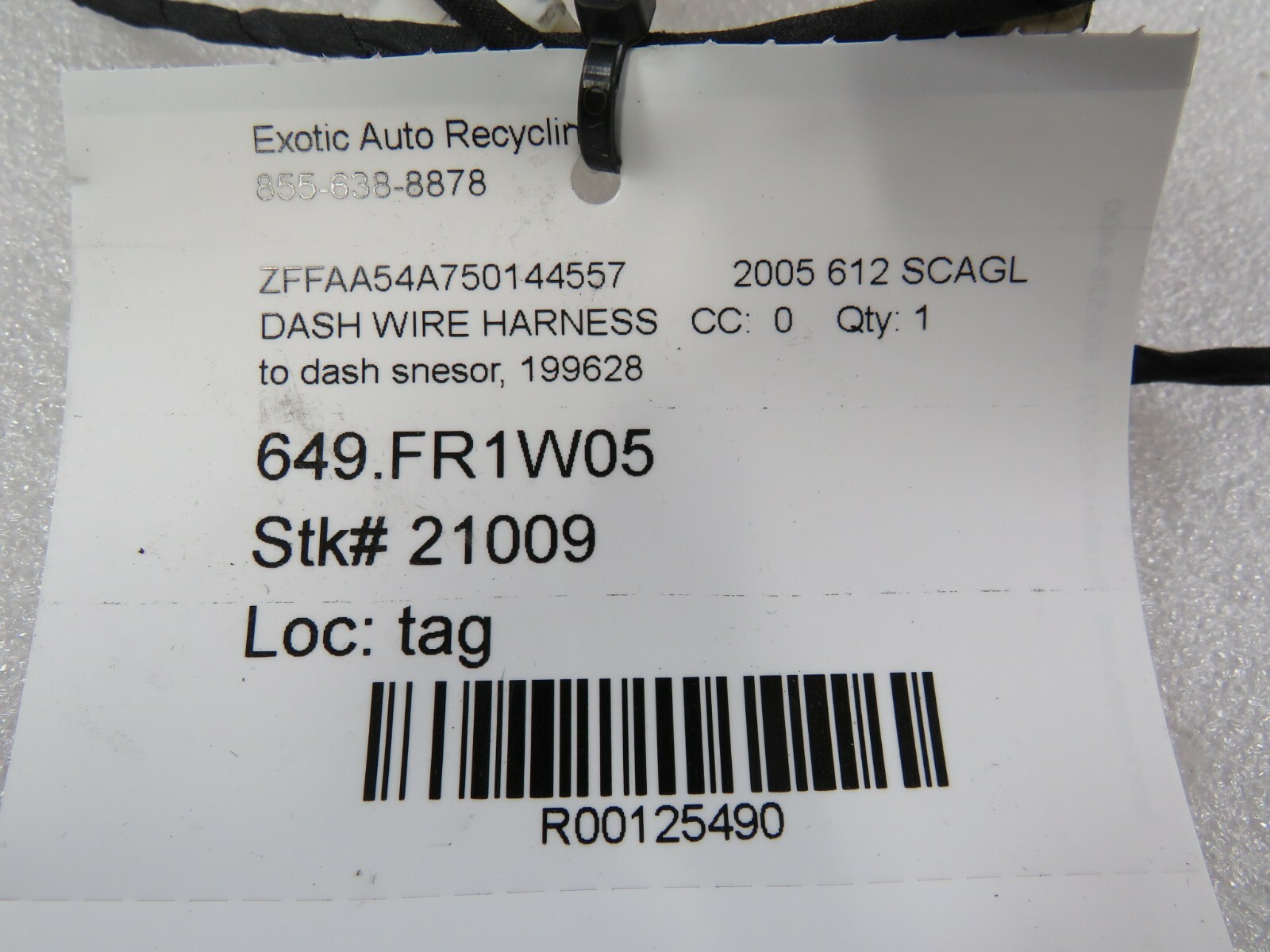 Ferrari 612 Scaglietti, To Dash Sensor Wire Harness, Used, P/N 199628