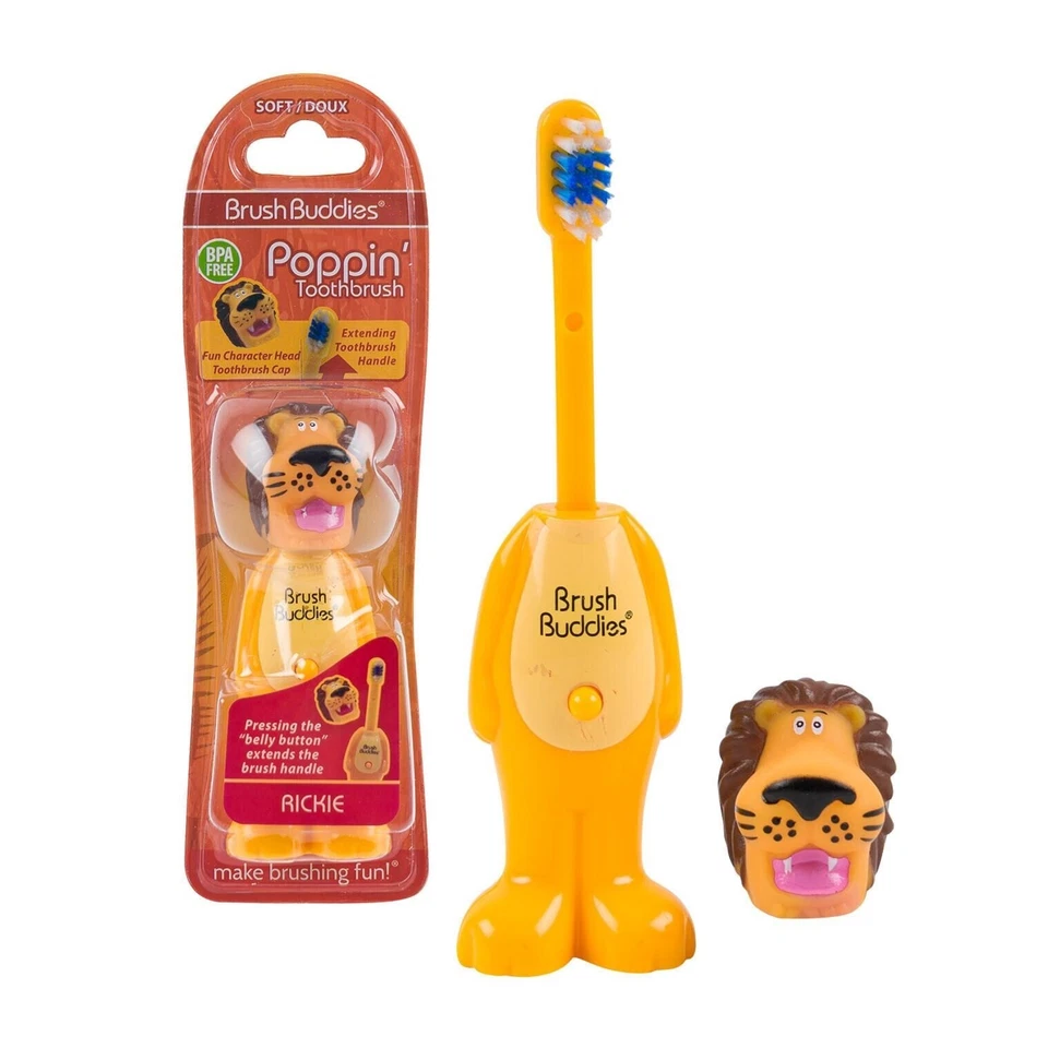 5 Brush Buddies Poppin Niños Cepillos de Dientes Personajes Animales Mango + Tapa Desmontable Foto 4 de 4