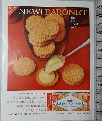 1960 Nabisco Vintage Print Ad Baronet Cookies Creamy Icing Buttery Sandwich 