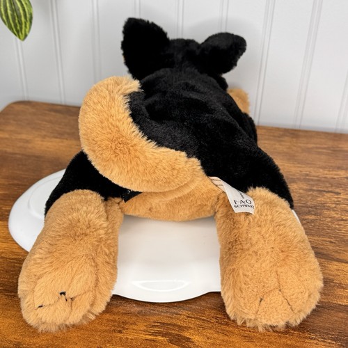 FAO Schwarz German Shepherd Plush 15” Floppy Laying Stuffed Animal Black Brown - Picture 7 of 13