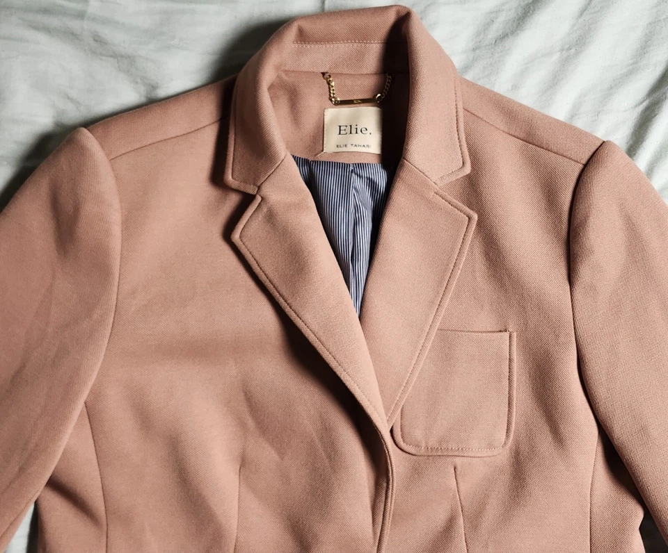 Blazer para mujer Elie Tahari 2 botones talla 12 color marrón bolsillos Foto 2 de 4