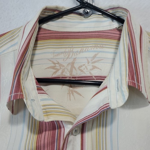 Tommy Bahama Silk Blend Casual Shirt Textured Striped Button Front Beach Men's M - Picture 5 of 10