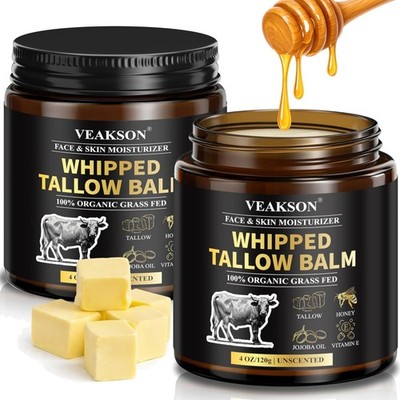 Rindertalk Creme Packung 2er, 100% Weide-Rindertalk und Honig Balsam, Feuchti...