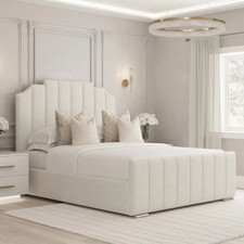 Panel Crown Bed Frame Plush Velvet Upholstered Ottoman Gas Lift Storage Double