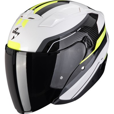 Scorpion Exo-230 Hipe Motorcycle Open Face Helmet XL - White-Black-Neon Yellow