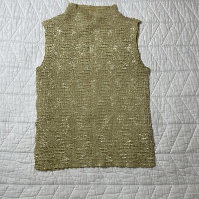 Rafael Women s Gold Textured Ruffle Mock Neck Sleeveless Tank Top Size M