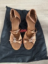Supadance Style 1618 Adjustable Dark Tan Satin Size 3.5 Heel 2.5  Flare