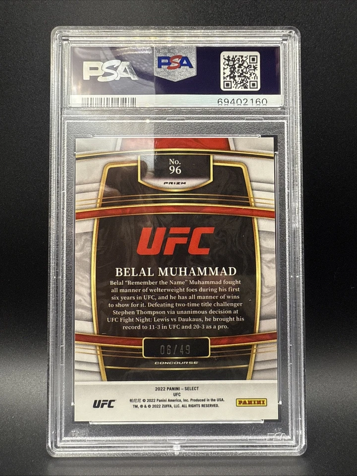 2022 Panini Select UFC - Concourse Belal Muhammad #96 Blue Disco Prizm /49 - Image 2 of 2