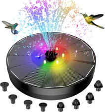 Solar Fountain Powered Water 4W Pump for Bird Bath with LED Lights 7 Nozzle