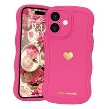 for Case Cute Heart Simple Wave Frame Case Aesthetic Design iPhone 16 Rose red