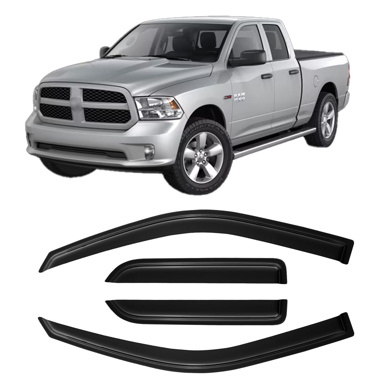 Window Rain Guards Visors for 2009-2018 Dodge Ram 1500 Quad Cab, Out-Channel ...