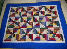 Log Cabin Quilt Homemade Colorful Scrappy Finished Machine-Pieced 54 X 66