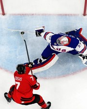 Toews Hellebuyck Ice Hockey Action Poster Wall Art Print Decor Sports Photo