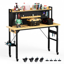 71'' Adjustable Workbench with pegboard Heavy Duty Wooden Desktop with Wheels