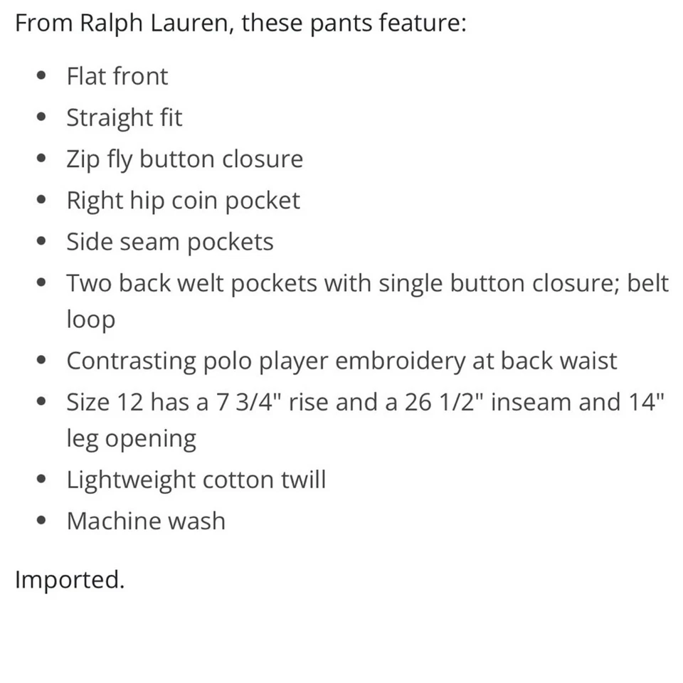 NWT Boy’s Polo Ralph Lauren Khaki Pants “Basic Sand” Sz 8 preppy classic - Image 4 of 4