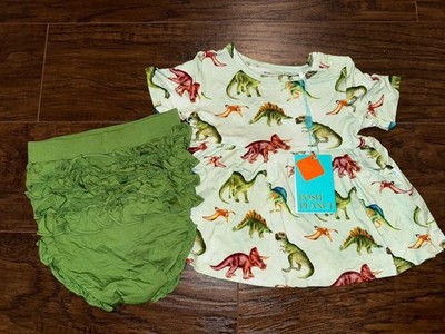 18/24 Posh Peanut Buddy Green Dinosaur Ruffle Bloomers & Tunic Top Outfit NEW