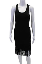 Shoshanna Womens Sleeveless Fringe Trim Body Con Dress Black Size Small