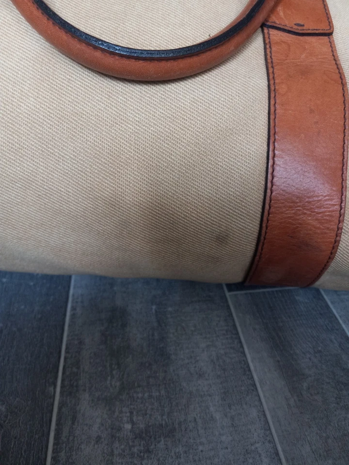 Polo Ralph Lauren Duffle Bag Safari Xl Tan cognac Canvas Leather 19” - Image 4 of 4