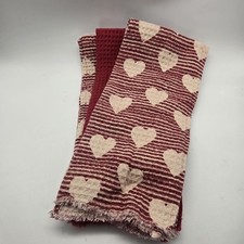 3 Storehouse Red Kitchen Tea Towels Waffle Cotton Hearts Valentine's Day Love