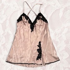 Rare Y2K Vintage Frederick  s of Hollywood Tan and Black Lace slip dress L