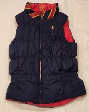 Girls Ralph Lauren Reversible Down Feather Puffer Vest XS 6 Pink Blue