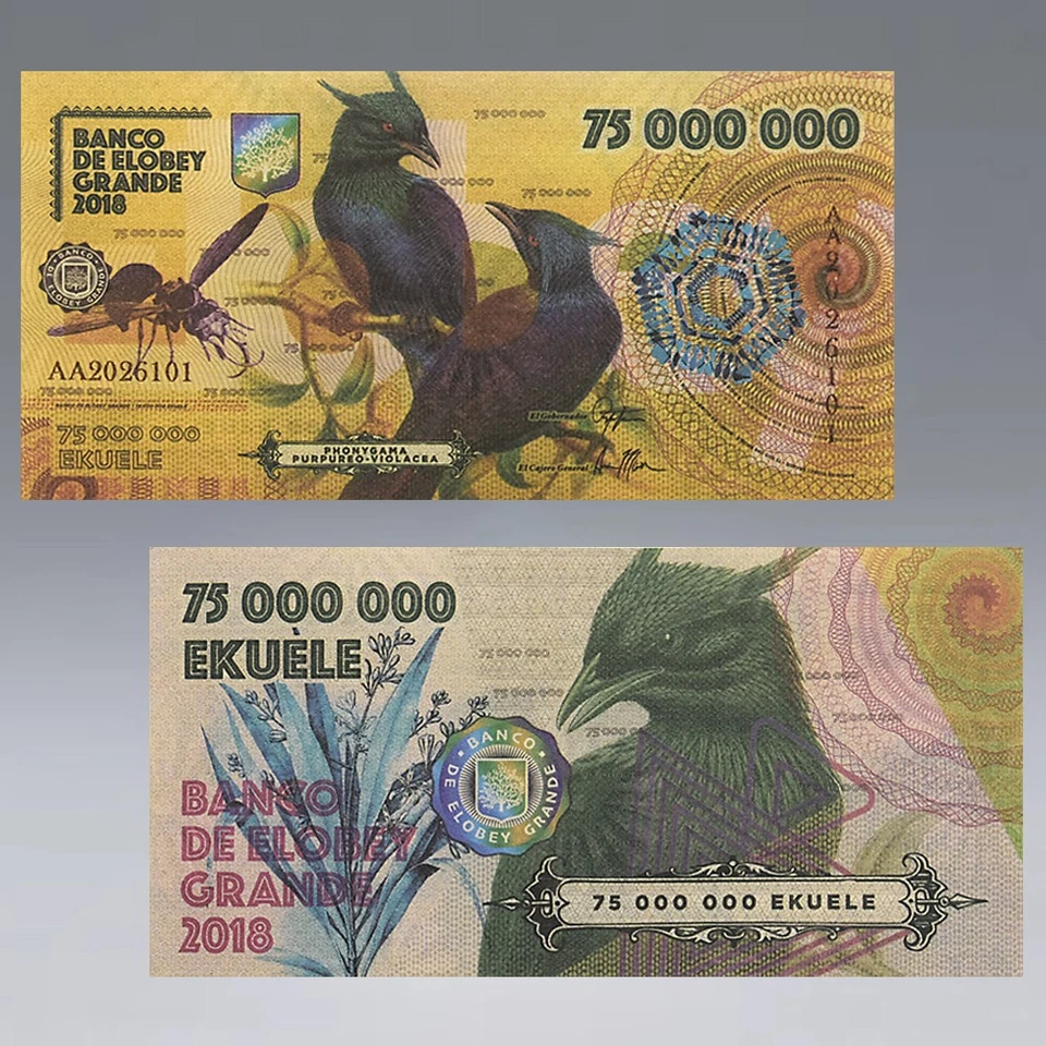 6 Stück Banco De Elobey Grande 2018 50-1000000000 Ekuele Fantasy Banknoten Set Vögel - Bild 4 von 4