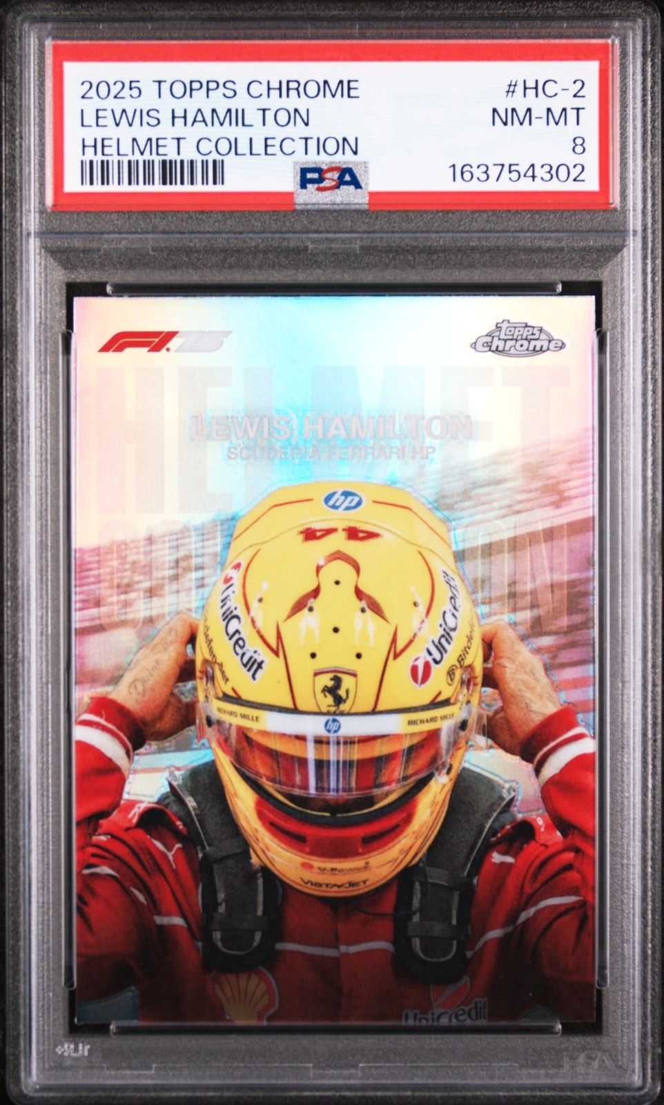 2025 TOPPS CHROME FORMULA 1 HELMET COLLECTION #HC-2 LEWIS HAMILTON PSA 8 view 1