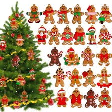 24Pcs Gingerbread Man Ornaments for Christmas Tree Decorations 24Pcs, Golden