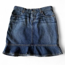 Vintage 90 s Y2K Guess Blue Denim Skirt with Ruffle Hem Red Label Cotton Size 29