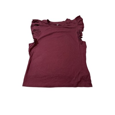 Gap Size XXL Ribbed Ruffle Short Sleeve Maroon Red Top Shirt Crew Neck Soft