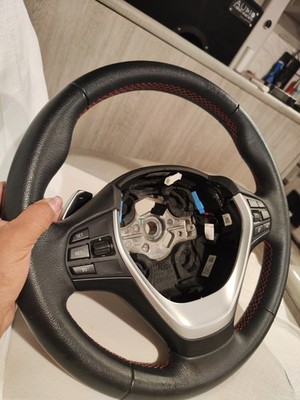 BMW F30 F32 F22 M Sport Leather Steering Wheel Paddle Shifters Red Stitch OEM