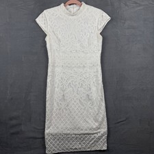 Baltic Born White Lace Dress Mock Neck Cap Sleeve Sheath Cocktail Party