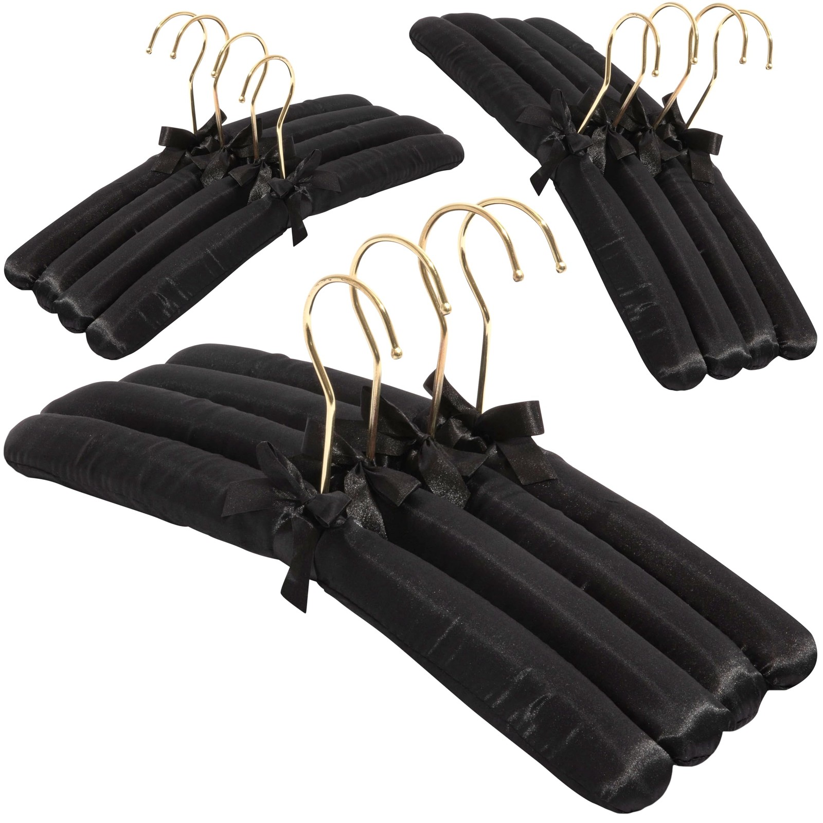 Black Satin Anti-Slip Padded Hangers - Heavy Duty Set of 12-image
