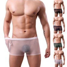 Men's Mesh Underwear Trunks See Through Boxer Shorts Soft and Comfortable