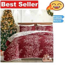 Burgundy Red 3-Piece Quilt Set for Holidays - Queen Size Lightweight Bedspread