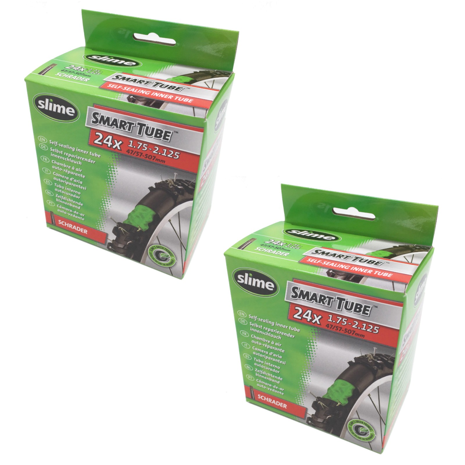 Slime Smart Tube 24x1.75-2.125"" 24 Inch Schrader Valve Bike Inner Tube Pack of 2