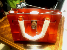 Michael Kors Hamilton Leather Medium Satchel Shoulder Bag  Wallet Set Red Clay