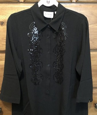 Linea M Swing Shirt Black Gauze Crepe w/ Sequins Linea Louis Dell'Olio Medium M