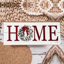 Christmas Home Wreath Sign Holiday Mantel Shelf Tray Decor Rustic Wooden