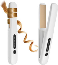 Portable 2-in-1 Cordless Hair Straightener and Curler with Adjustable Temp