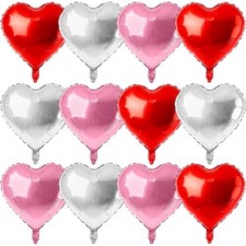 12 Pcs Pink and Red Heart Foil Balloons for Valentines Day Red silver pink