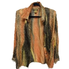 90's Creative Design Works CDW fuzzy fringe loose threads cardigan blouse XL