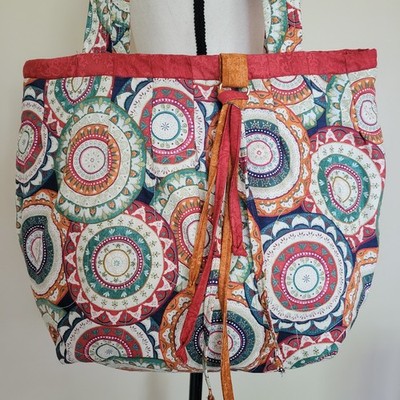 NWOT Handmade Quilted Shoulder Tote Bag Fabric Tie Detail Inside Pocket